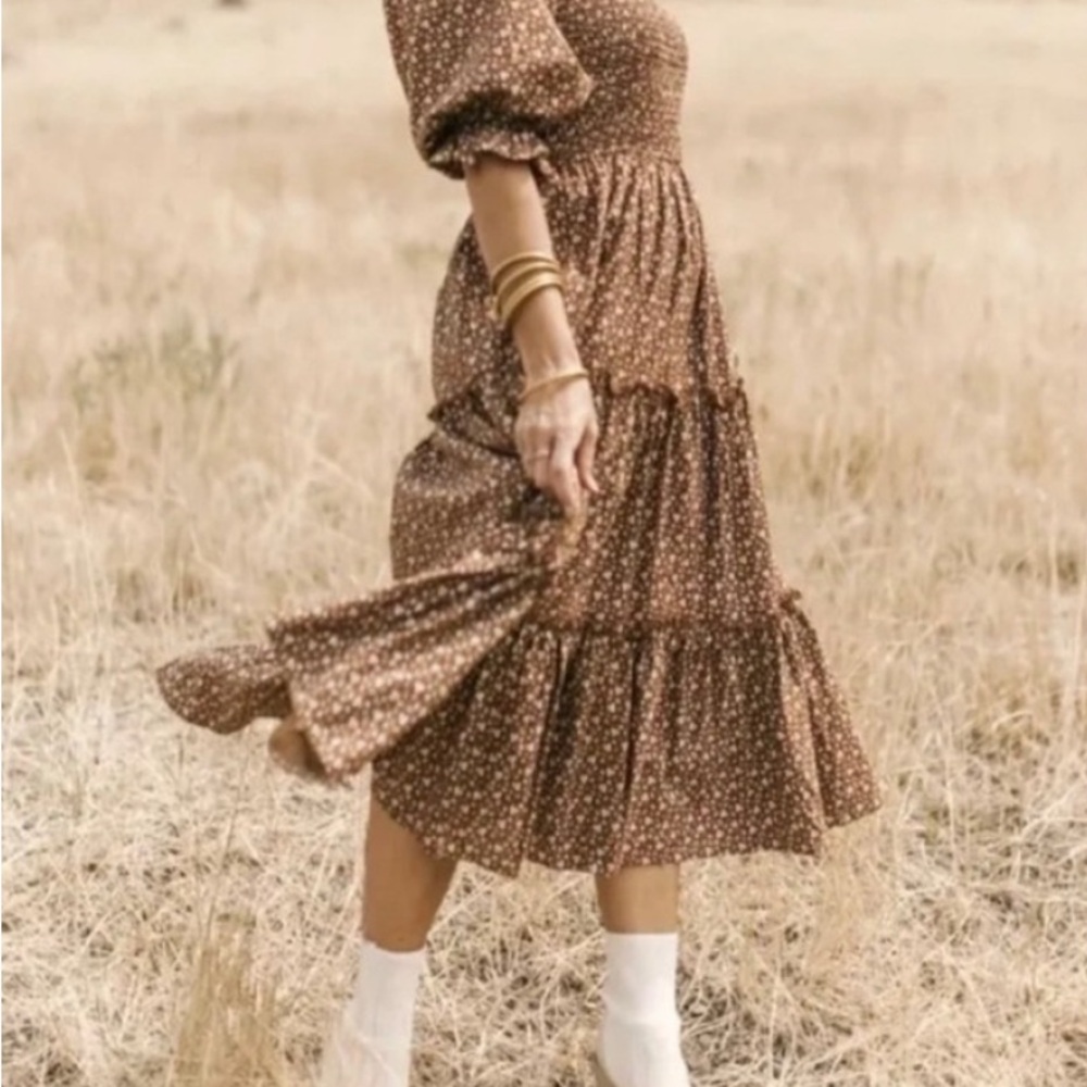 Elegant Brown Floral Women's Dress